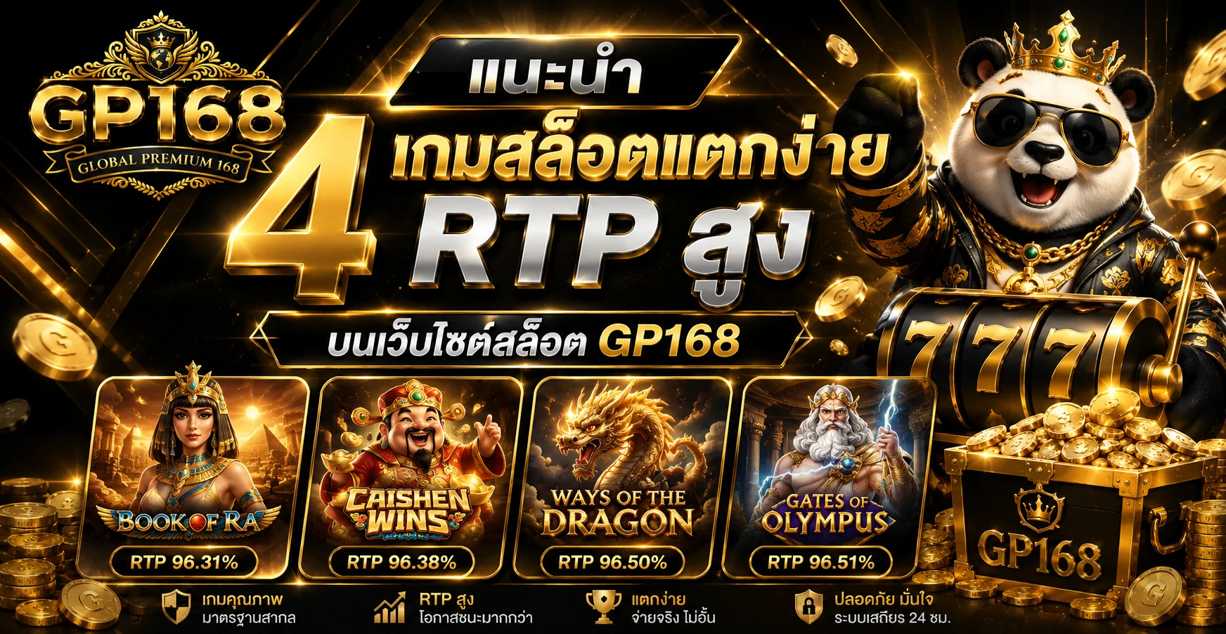 แนะนำ 4เกมสล็อตแตกง่าย RTP สูง บนเว็บไซต์สล็อต GP168